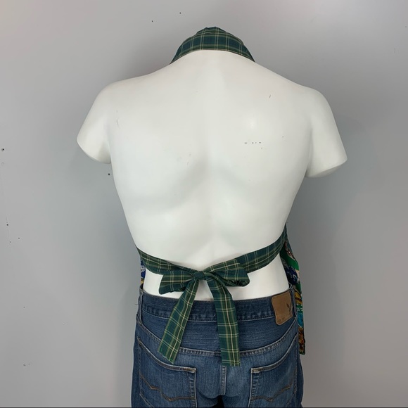 Homemade Full Bib Apron Football Tartan Green Blue - Picture 5 of 5